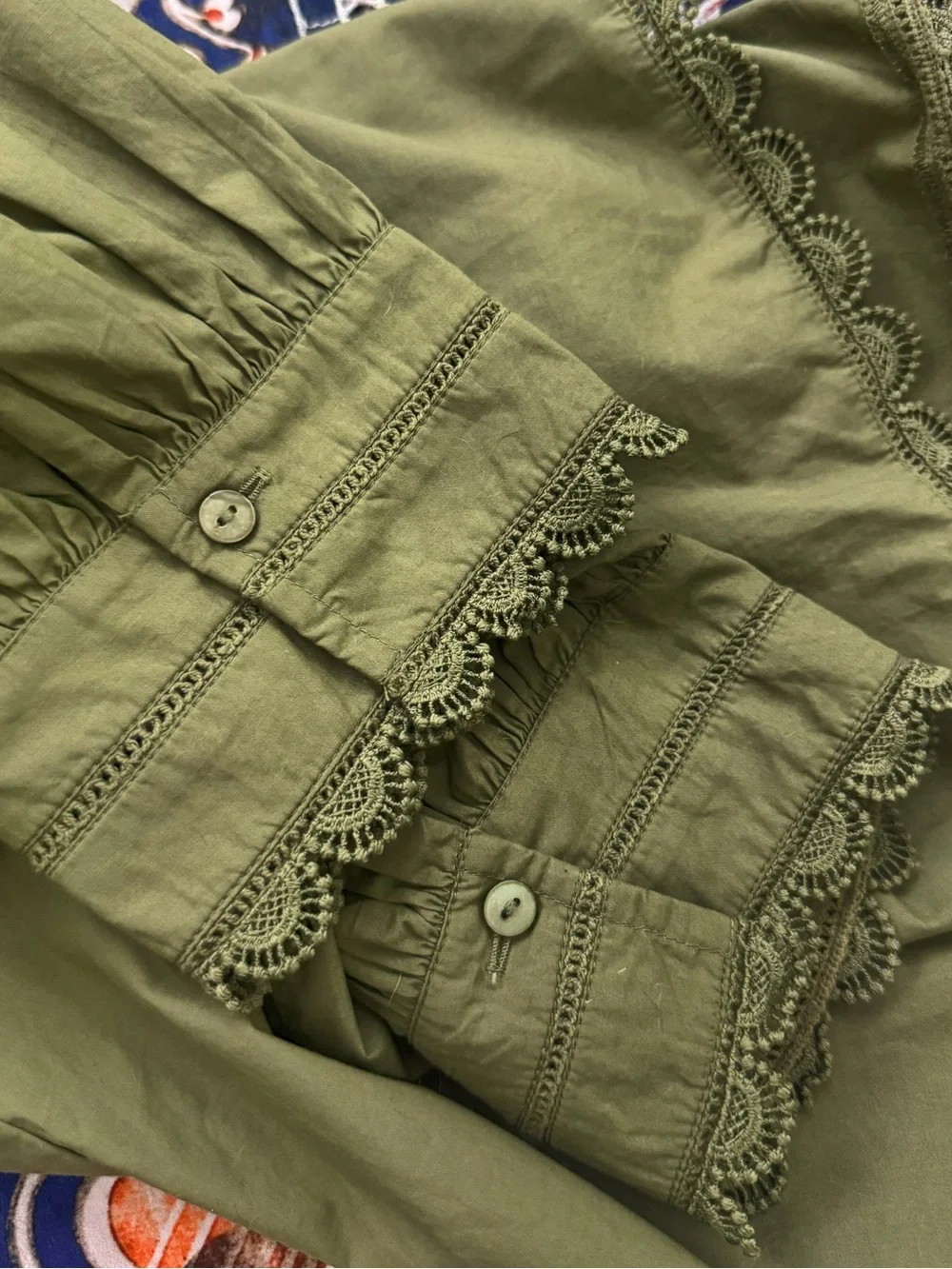NWT Ulla Johnson Dylan Pintuck Peasant Blouse in Olive Green Size 4